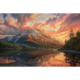 Peinture Ciel Embrasé sur les Cimes, art mural décoration nature
