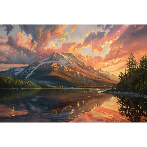 Peinture Ciel Embrasé sur les Cimes, art mural décoration nature
