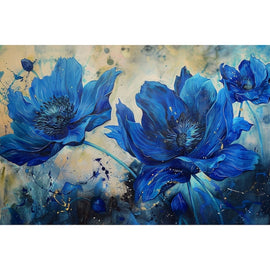 Peinture Fleurs Bleues, art mural décoration nature