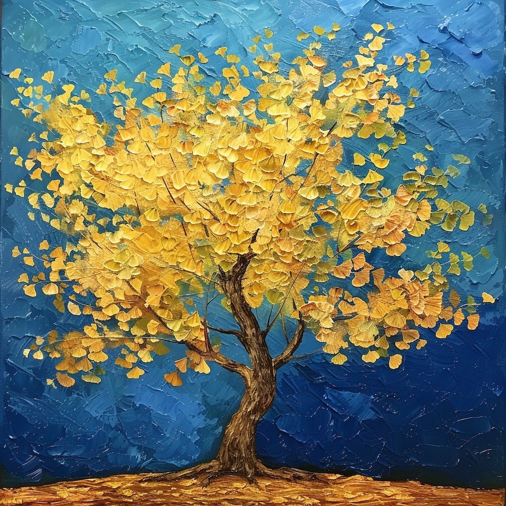 Peinture Ginkgo, art mural décoration nature