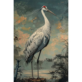 Peinture Grue, art mural décoration nature, vue 2