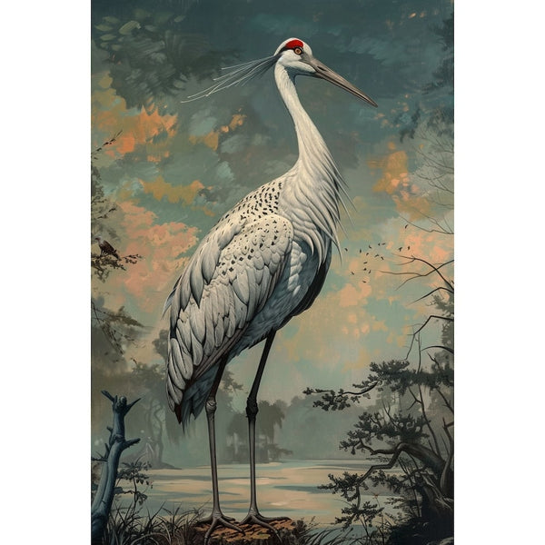 Peinture Grue, art mural décoration nature, vue 2