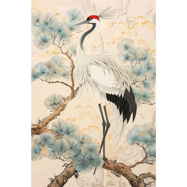 Peinture Grue Japonaise, art mural décoration nature, vue 2