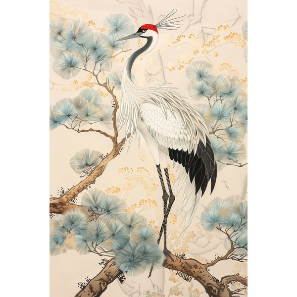 Peinture Grue Japonaise, art mural décoration nature, vue 2