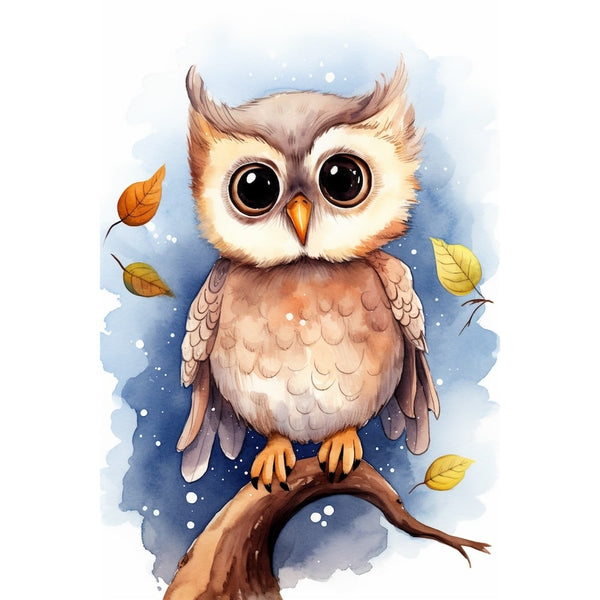 Peinture Hibou Maternelle, art mural décoration nature, vue 2