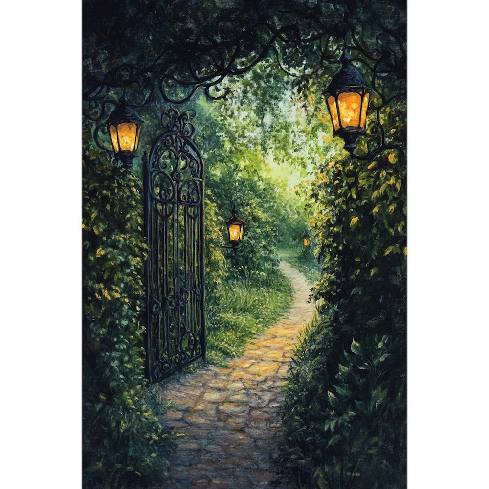 Peinture Jardin Secret, art mural décoration nature