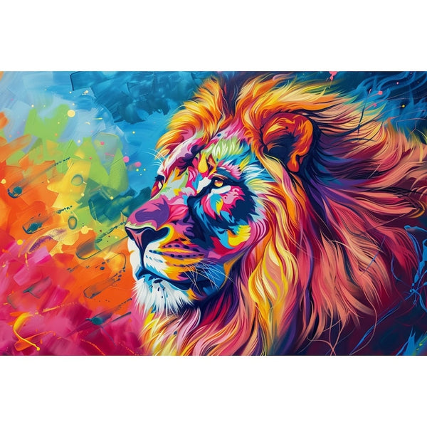 Peinture Lion Multicolore, art mural décoration nature