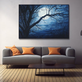 Peinture Pleine Lune entre les Branches, art mural décoration nature