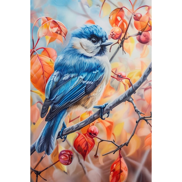 Peinture Mésange Bleue, art mural décoration nature, vue 2