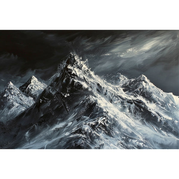 Peinture Montagne Noir et Blanc, art mural décoration nature