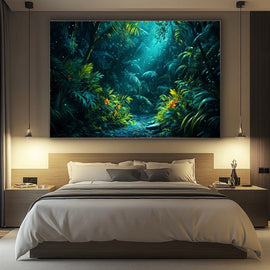 Peinture Jungle Nocturne, art mural décoration nature