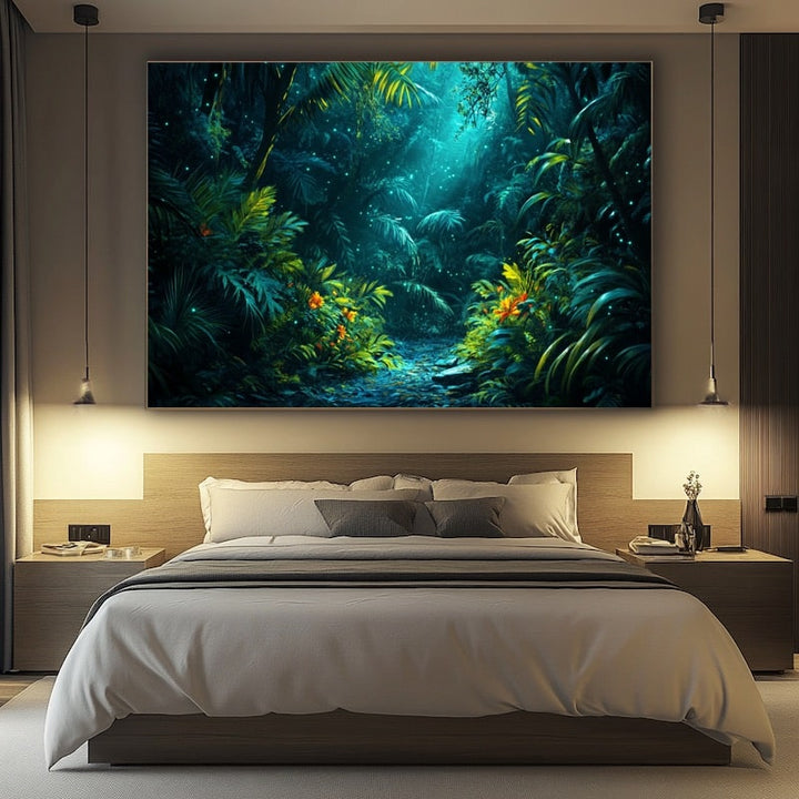 Peinture Jungle Nocturne, art mural décoration nature
