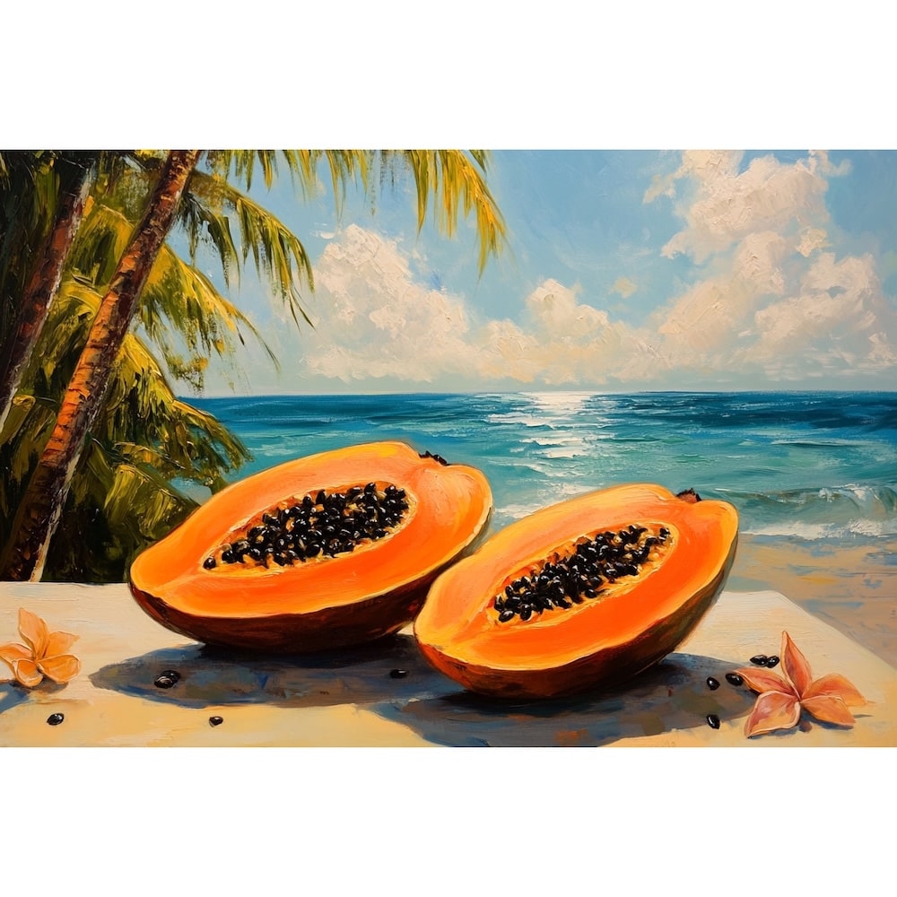 Peinture Papaye, art mural décoration nature