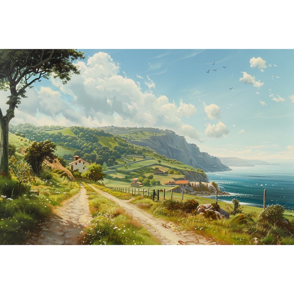 Peinture Paysage Basque, art mural décoration nature