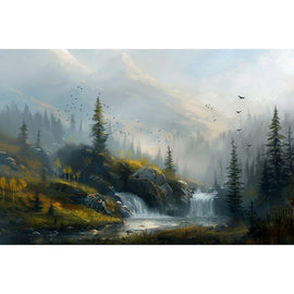 Peinture Paysage Brumeux, art mural décoration nature