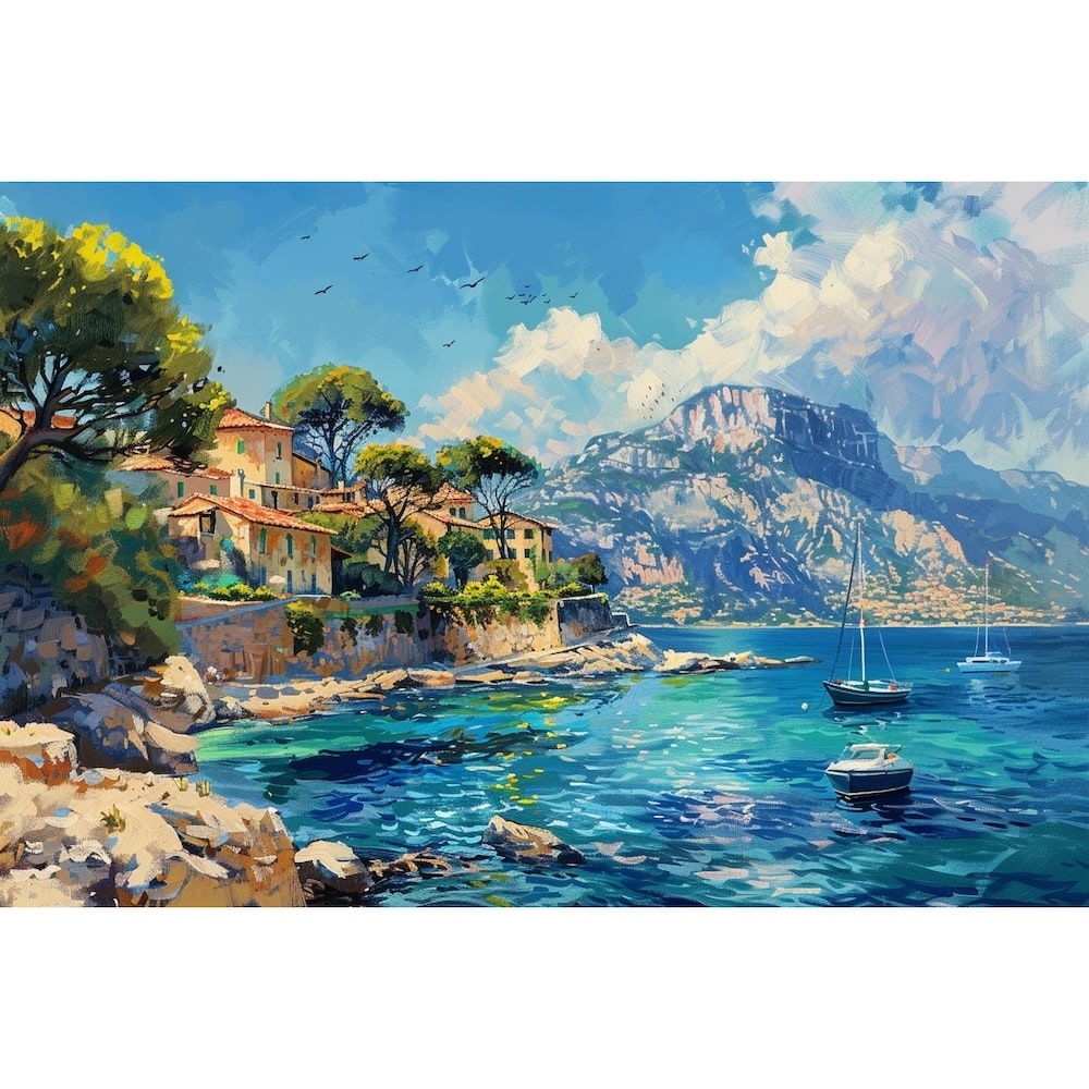 Peinture Paysage Marin Méditerranée, art mural décoration nature