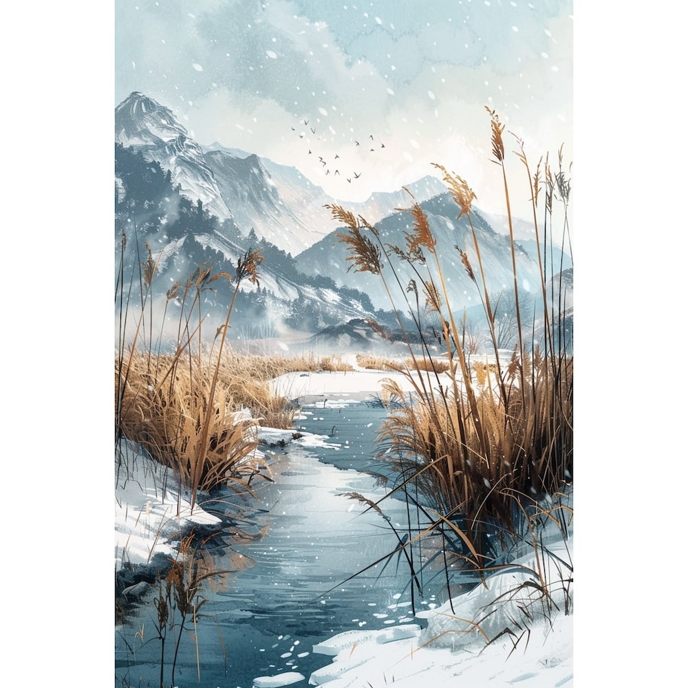 Peinture Paysage Neigeux, art mural décoration nature