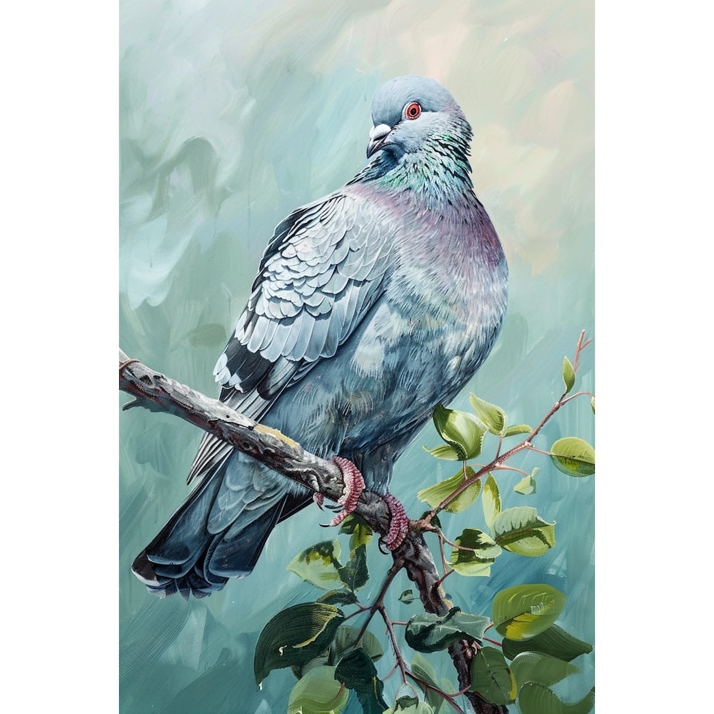 Peinture Pigeon Ramier, art mural décoration nature, vue 2