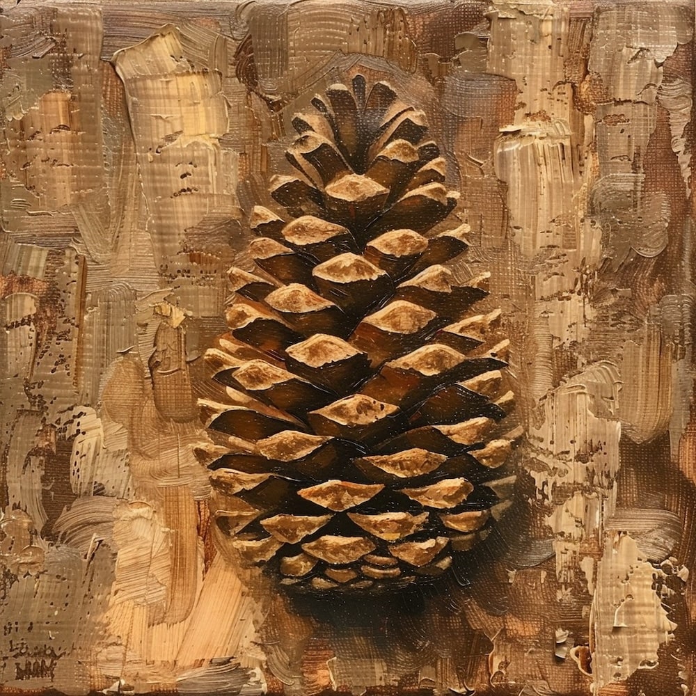 Peinture Pomme de Pin, art mural décoration nature