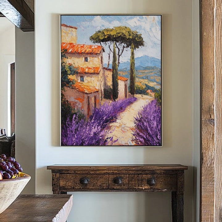 Peinture Provence Couteau Champ de Lavande, art mural décoration nature