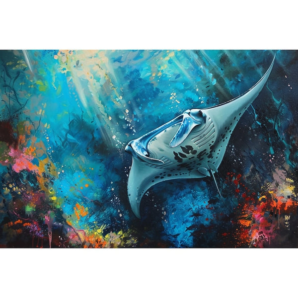 Peinture Raie Manta, art mural décoration nature