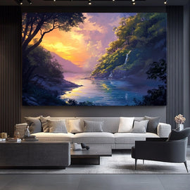 Peinture de Rivière, art mural décoration nature