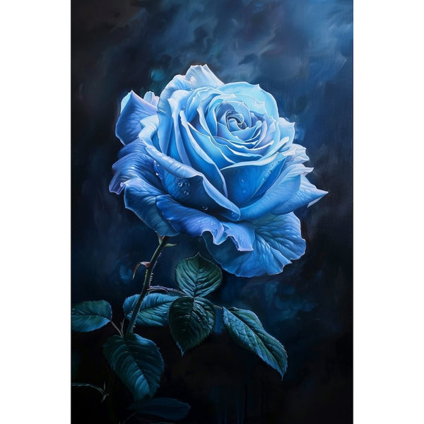Peinture Rose Bleue, art mural décoration nature