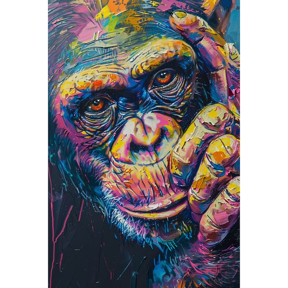 Peinture Singe Coloré, art mural décoration nature
