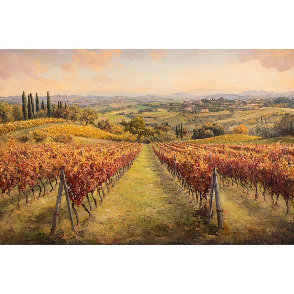 Peinture de Toscane, Vignoble d'Automne, art mural décoration nature