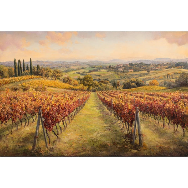 Peinture de Toscane, Vignoble d'Automne, art mural décoration nature