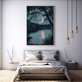 Peinture Croissant de Lune sur un Lac, art mural décoration nature