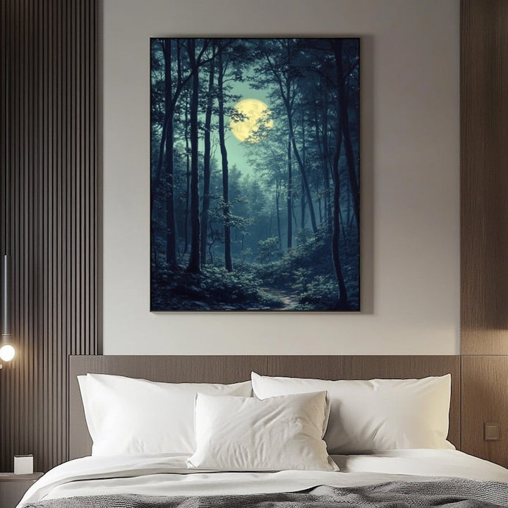 Peinture Forêt sous la Pleine Lune, art mural décoration nature