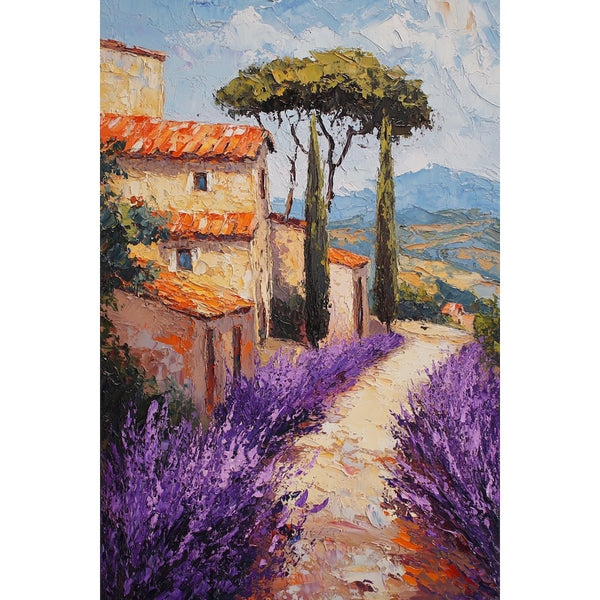 Peinture Provence Couteau Champ de Lavande, art mural décoration nature