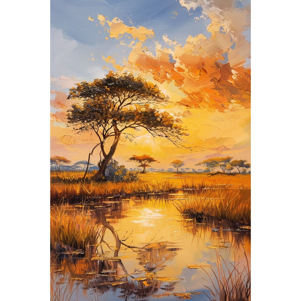 Peinture Savane Africaine, art mural décoration nature, vue 2