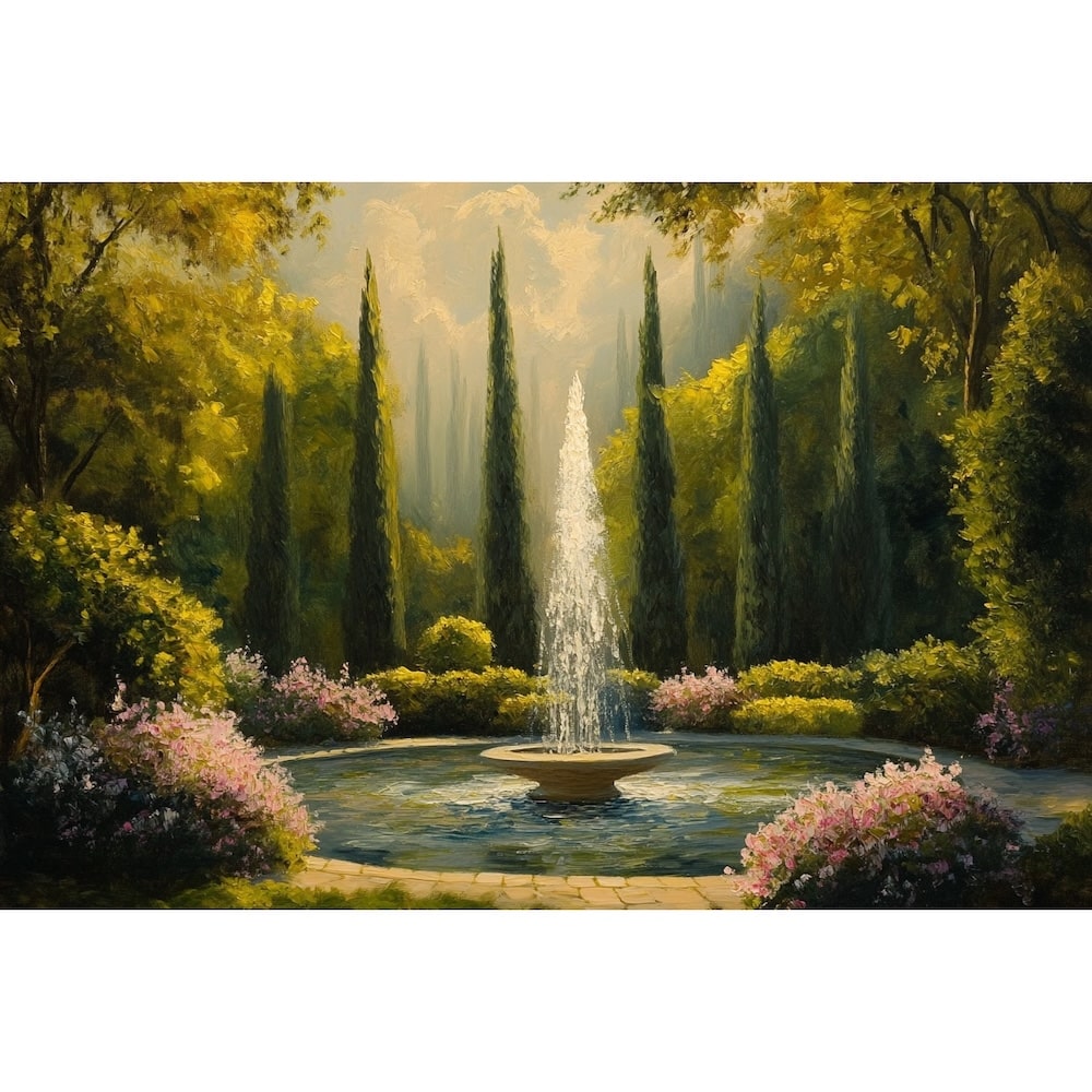 Peinture Jardin à la Fontaine, art mural décoration nature