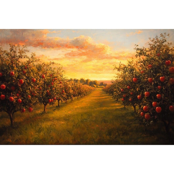 Peinture Verger au Soleil Couchant, art mural décoration nature