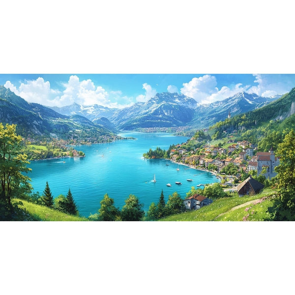 Peinture Lac Annecy, art mural décoration nature