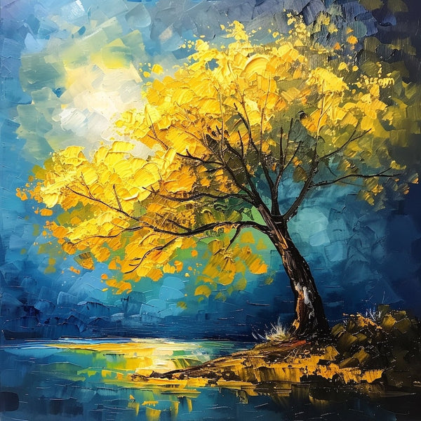 Peinture Arbre Jaune, art mural décoration nature