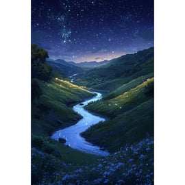 Peinture Vallée Étoilée la Nuit, art mural décoration nature