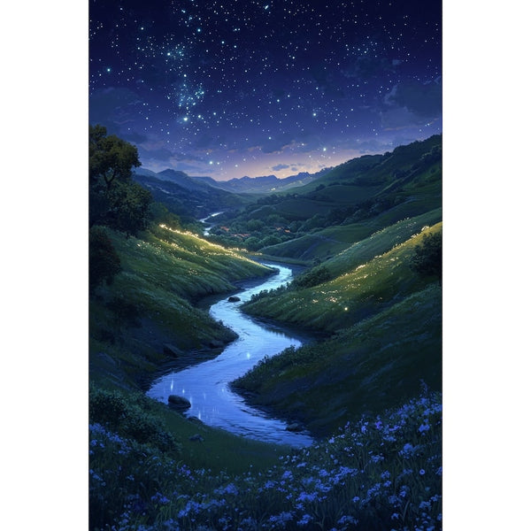 Peinture Vallée Étoilée la Nuit, art mural décoration nature