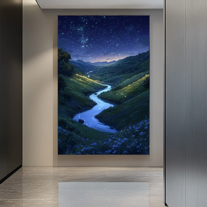 Peinture Vallée Étoilée la Nuit, art mural décoration nature