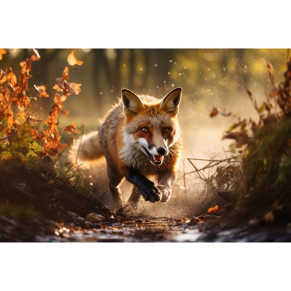 Tableau Renard Chassant, art mural décoration nature