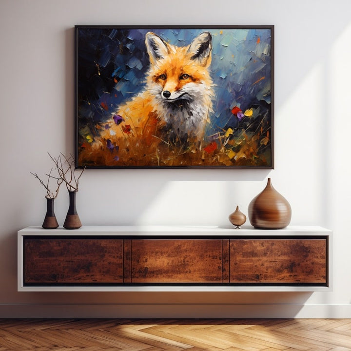 Peinture Renard Impressionniste, art mural décoration nature