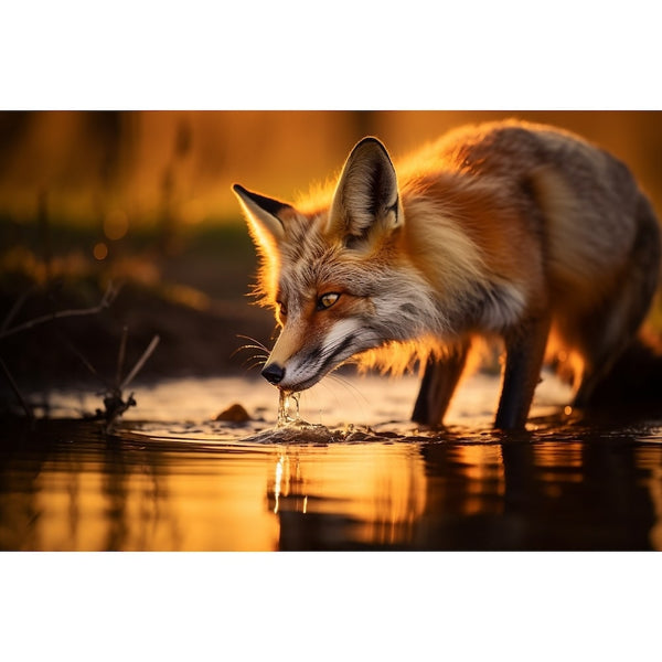 Tableau Renard qui Boit, art mural décoration nature