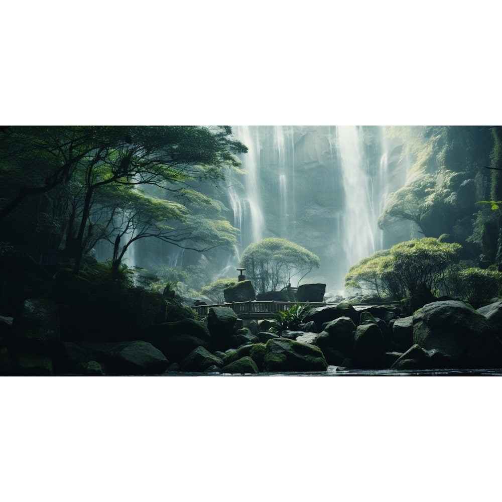 Tableau 5 Panneaux Cascade Zen, art mural décoration nature