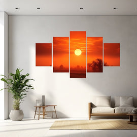Tableau 5 Panneaux Coucher de Soleil, art mural décoration nature