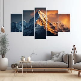 Tableau 5 Panneaux Montagne, art mural décoration nature