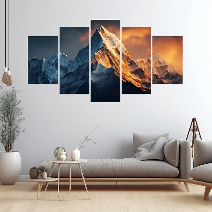 Tableau 5 Panneaux Montagne, art mural décoration nature
