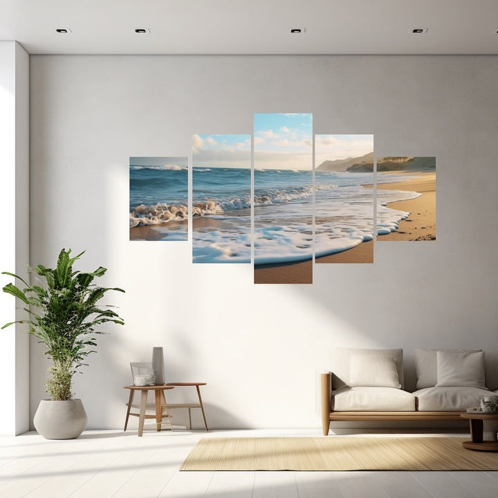 Tableau 5 Panneaux Plage, art mural décoration nature