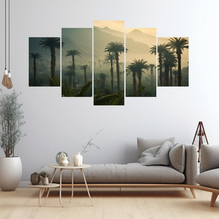 Tableau 5 Parties Palmier, art mural décoration nature